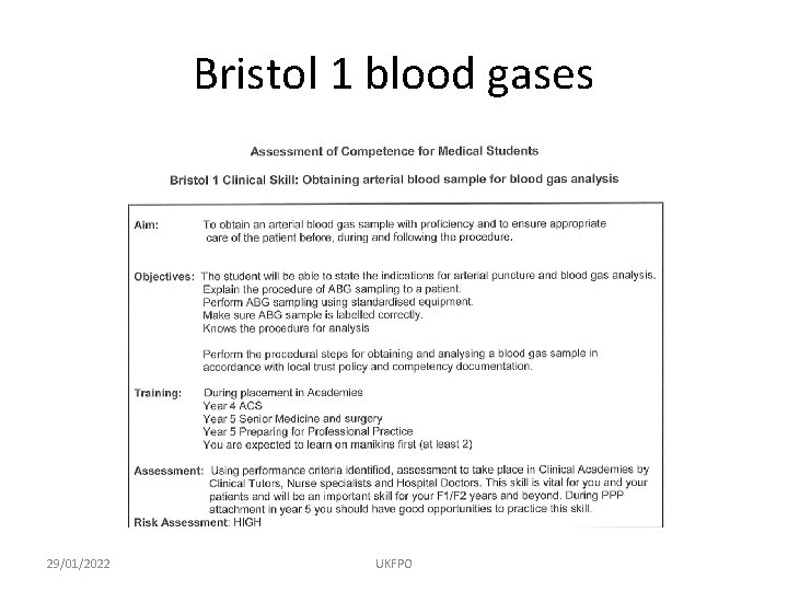 Bristol 1 blood gases 29/01/2022 UKFPO 
