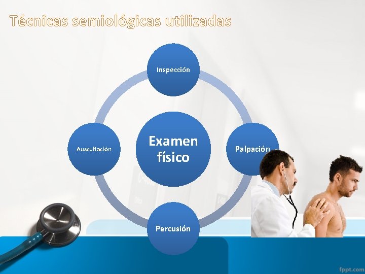Técnicas semiológicas utilizadas Inspección Auscultación Examen físico Percusión Palpación 