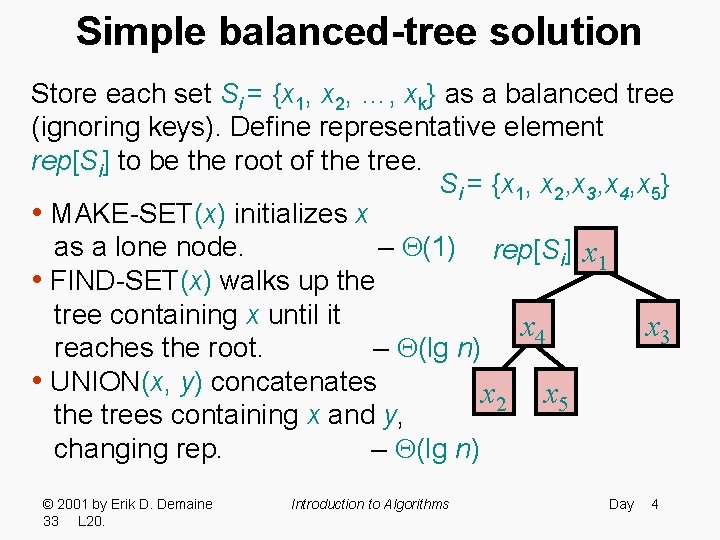 Simple balanced-tree solution Store each set Si = {x 1, x 2, …, xk}
