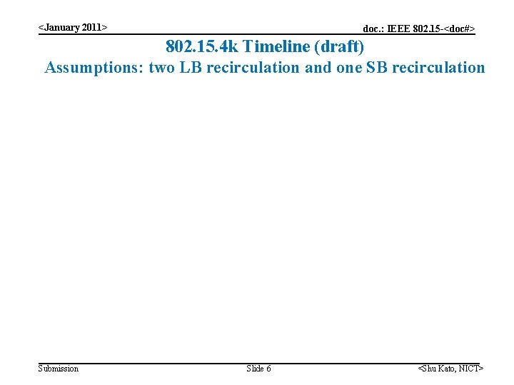 <January 2011> doc. : IEEE 802. 15 -<doc#> 802. 15. 4 k Timeline (draft)