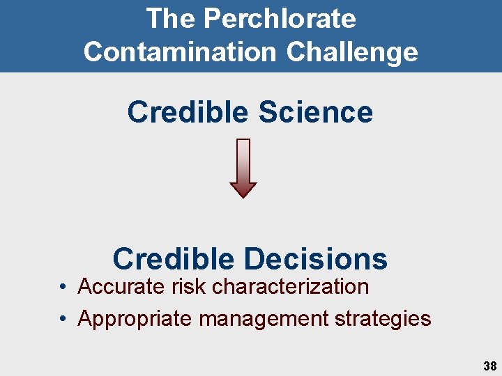 The Perchlorate Contamination Challenge Credible Science Credible Decisions • Accurate risk characterization • Appropriate