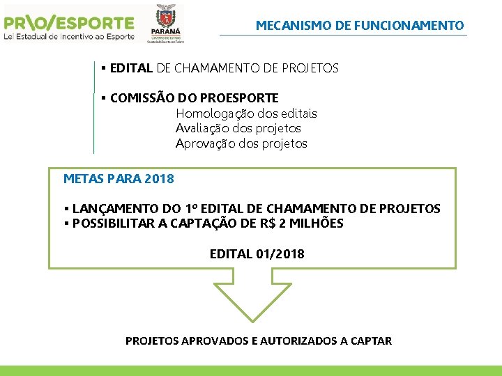 MECANISMO DE FUNCIONAMENTO § EDITAL DE CHAMAMENTO DE PROJETOS § COMISSÃO DO PROESPORTE Homologação