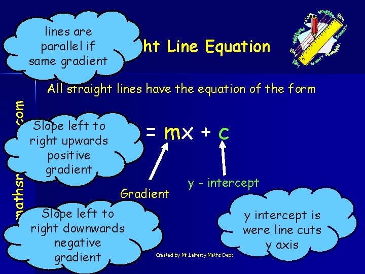 lines are parallel if. Straight same gradient Line Equation www. mathsrevision. com All straight