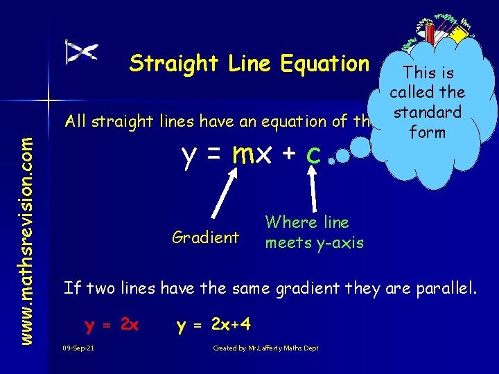 www. mathsrevision. com Straight Line Equation This is called the standard All straight lines