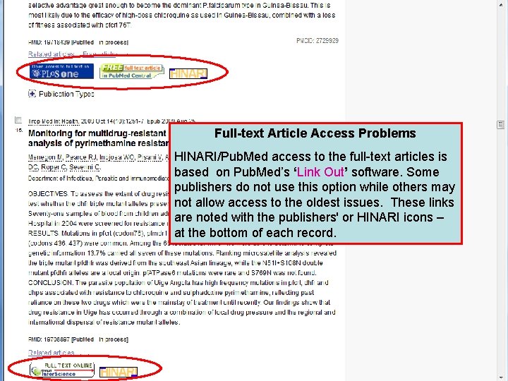 Linking to full text 4 Full-text Article Access Problems HINARI/Pub. Med access to the