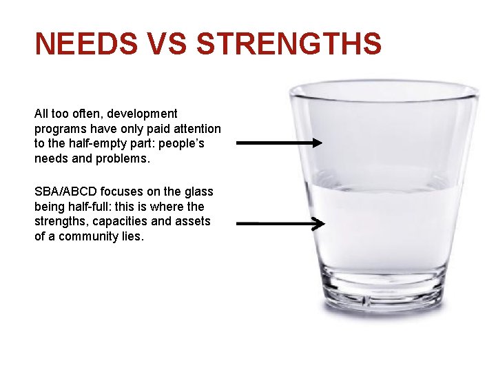 NEEDS VS STRENGTHS All too often, development programs have only paid attention to the NEEDS VS STRENGTHS All too often, development programs have only paid attention to the