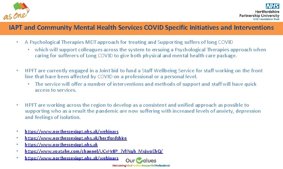 IAPT and Community Mental Health Services COVID Specific Initiatives and Interventions • A Psychological IAPT and Community Mental Health Services COVID Specific Initiatives and Interventions • A Psychological