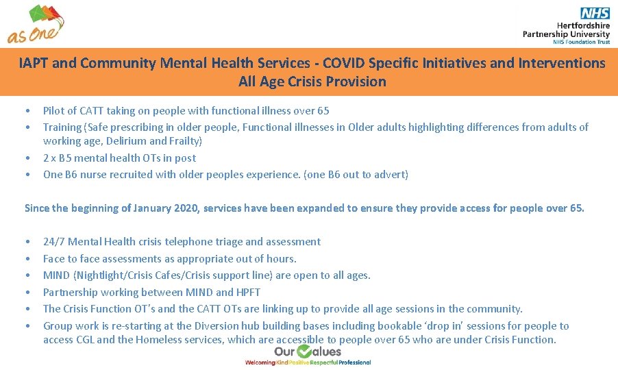 IAPT and Community Mental Health Services - COVID Specific Initiatives and Interventions All Age IAPT and Community Mental Health Services - COVID Specific Initiatives and Interventions All Age