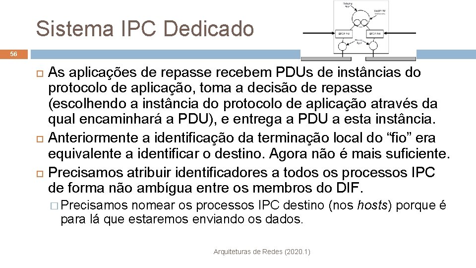 Sistema IPC Dedicado 56 As aplicações de repasse recebem PDUs de instâncias do protocolo