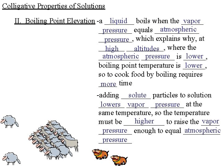 Colligative Properties of Solutions II. Boiling Point Elevation -a ____ liquid boils when the