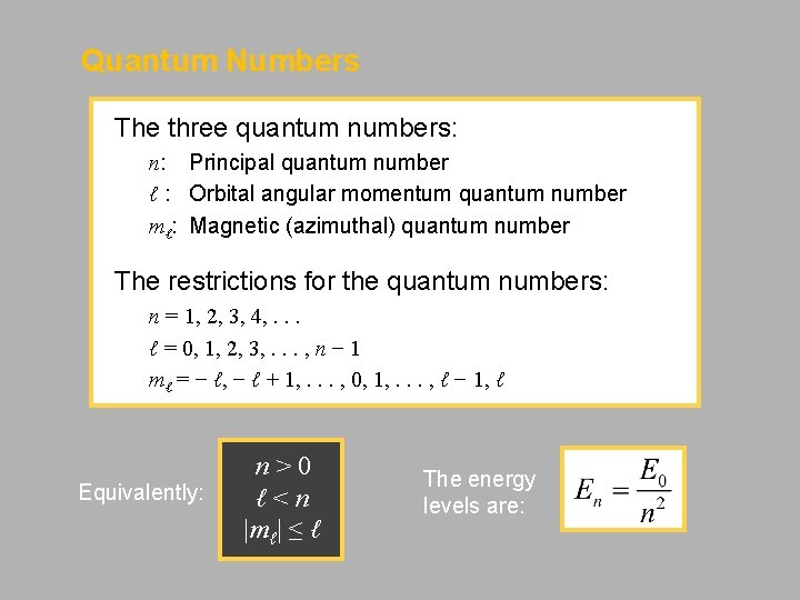 CHAPTER 7 Review The Hydrogen Atom Orbital Angular
