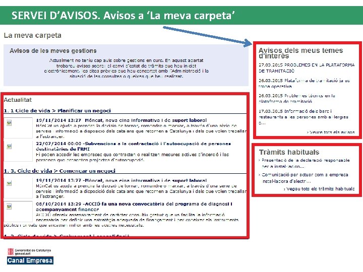 SERVEI D’AVISOS. Avisos a ‘La meva carpeta’ 