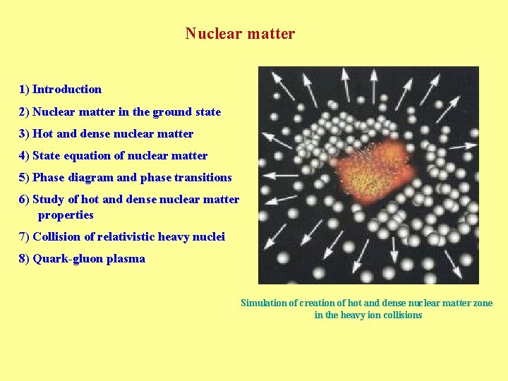 Nuclear matter 1) Introduction 2) Nuclear matter in the ground state 3) Hot and