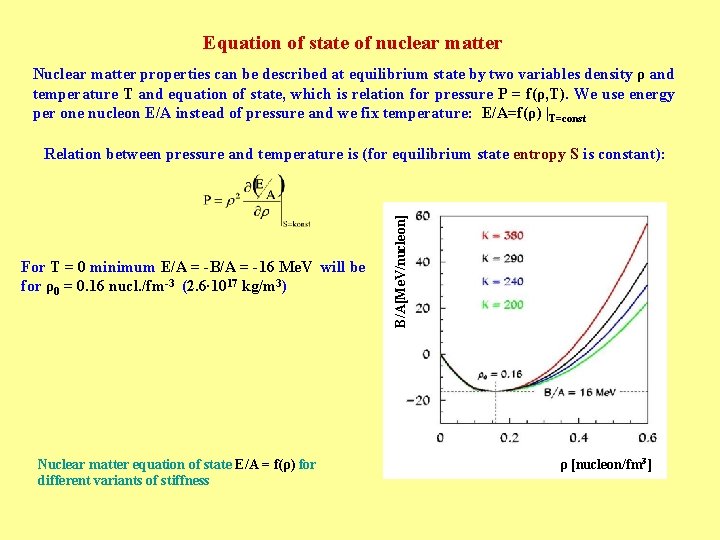 Equation of state of nuclear matter Nuclear matter properties can be described at equilibrium