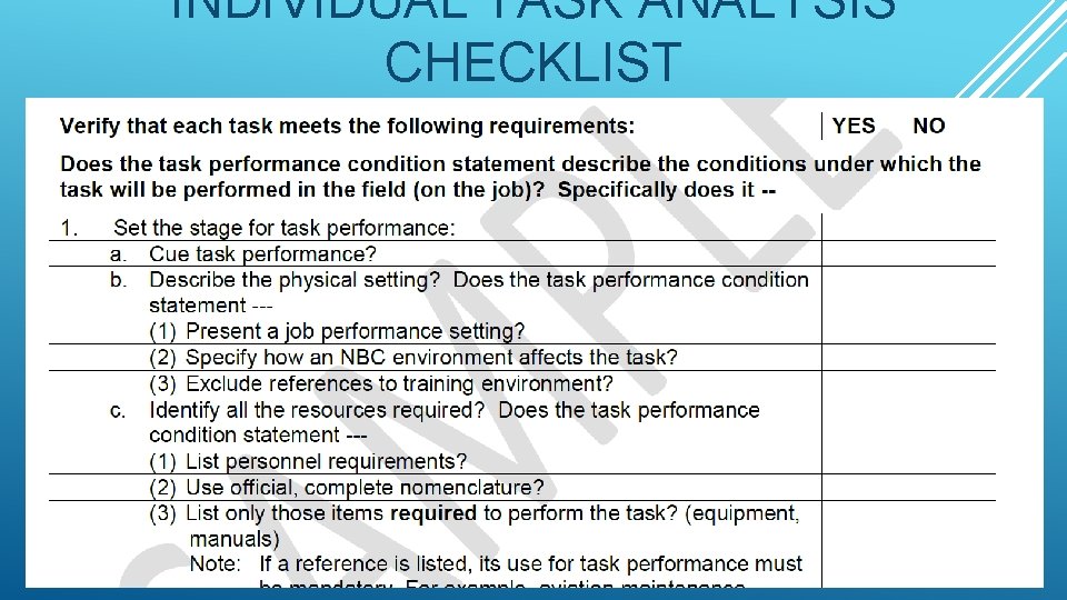 INDIVIDUAL TASK ANALYSIS CHECKLIST 