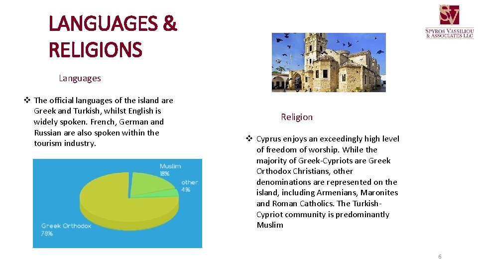 LANGUAGES & RELIGIONS Languages v The official languages of the island are Greek and