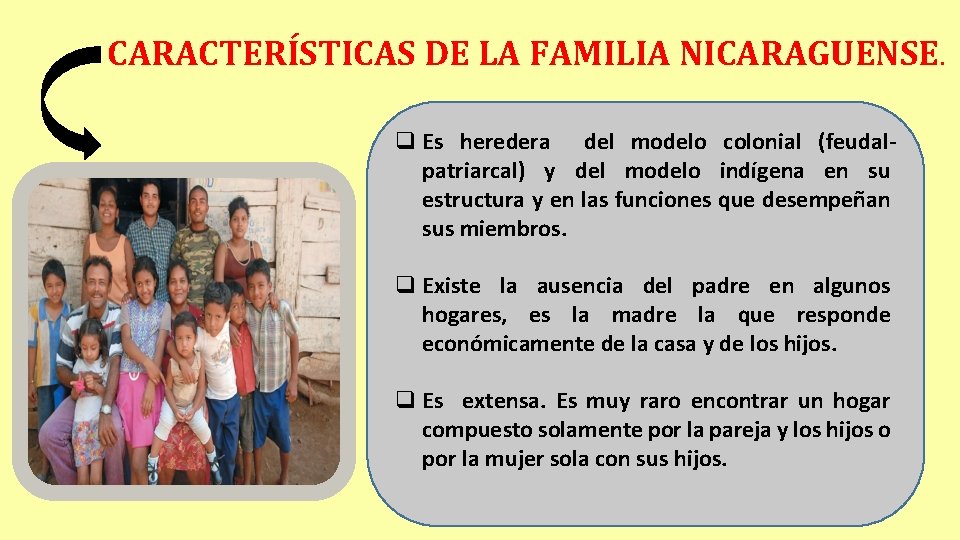 CARACTERÍSTICAS DE LA FAMILIA NICARAGUENSE. q Es heredera del modelo colonial (feudal patriarcal) y
