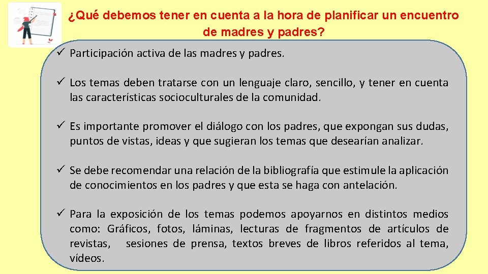 ¿Qué debemos tener en cuenta a la hora de planificar un encuentro de madres