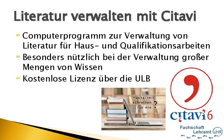 Hallo Literatur verwalten mit Citavi Computerprogramm zur Verwaltung von Literatur für Haus- und Qualifikationsarbeiten