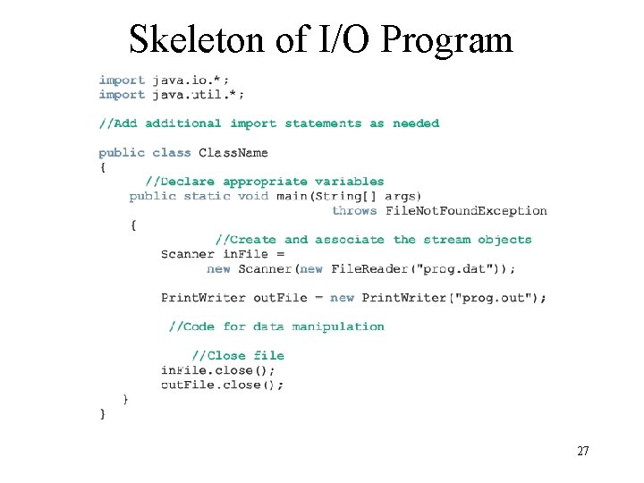 Skeleton of I/O Program 27 Skeleton of I/O Program 27