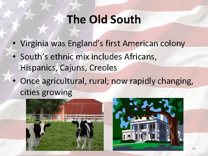 The Old South • Virginia was England’s first American colony • South’s ethnic mix