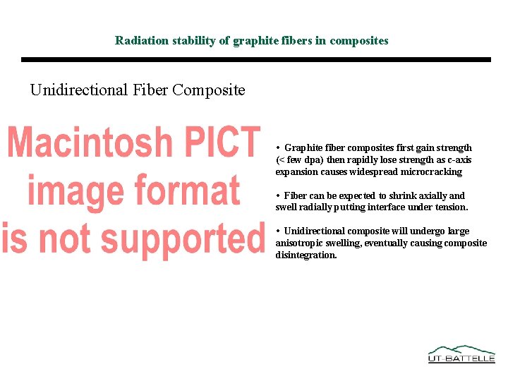 Radiation stability of graphite fibers in composites Unidirectional Fiber Composite • Graphite fiber composites