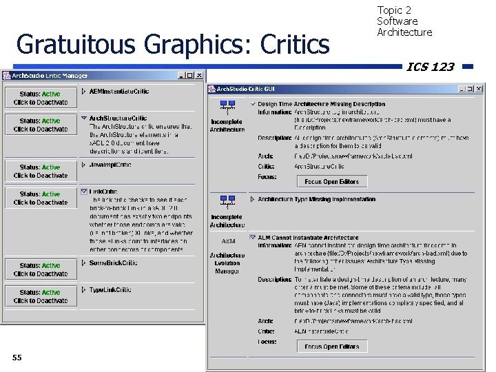 Gratuitous Graphics: Critics 55 Topic 2 Software Architecture ICS 123 