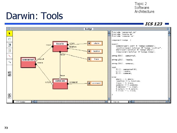 Darwin: Tools 73 Topic 2 Software Architecture ICS 123 