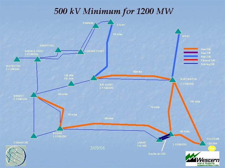 500 k. V Minimum for 1200 MW PAWNEE STORY 65 miles WRAY SMOKY HILL 500 k. V Minimum for 1200 MW PAWNEE STORY 65 miles WRAY SMOKY HILL