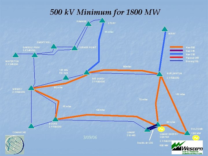 500 k. V Minimum for 1800 MW PAWNEE STORY 65 miles WRAY SMOKY HILL 500 k. V Minimum for 1800 MW PAWNEE STORY 65 miles WRAY SMOKY HILL