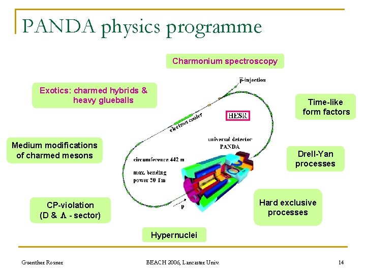 PANDA physics programme Charmonium spectroscopy Exotics: charmed hybrids & heavy glueballs Time-like form factors