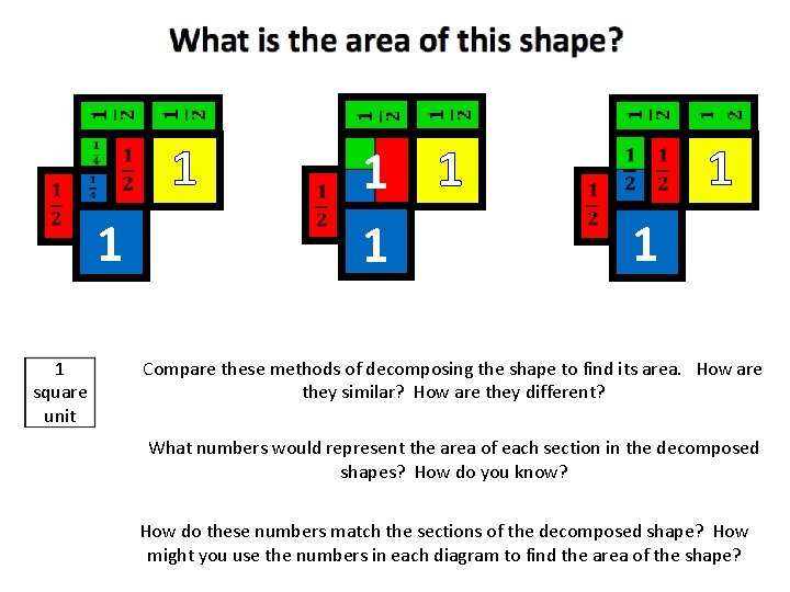 1 1 1 square unit 1 1 1 Compare these methods of decomposing the