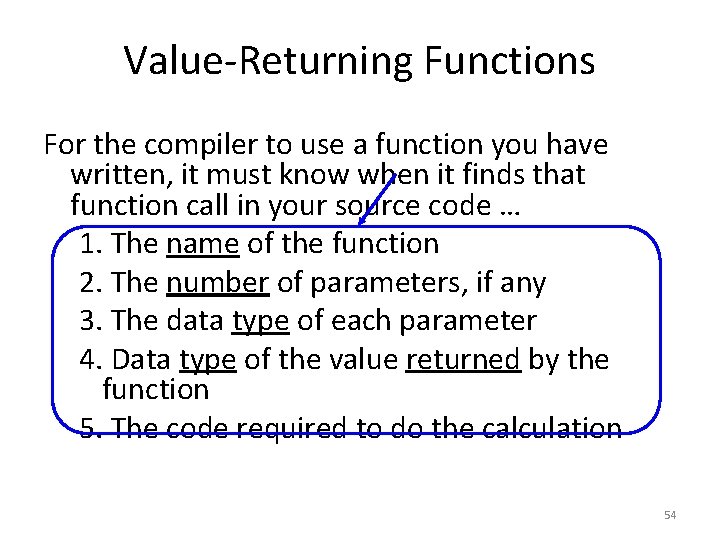 Value-Returning Functions For the compiler to use a function you have written, it must