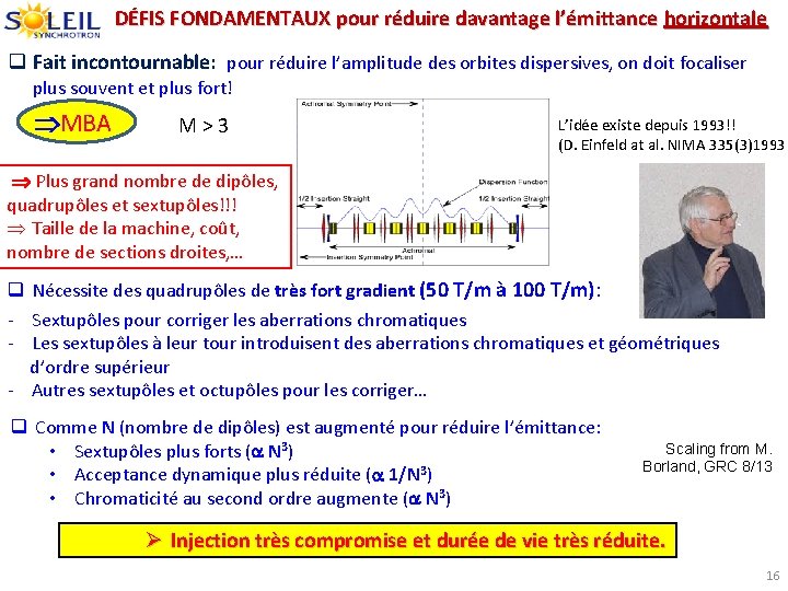 DÉFIS FONDAMENTAUX pour réduire davantage l’émittance horizontale q Fait incontournable: pour réduire l’amplitude des