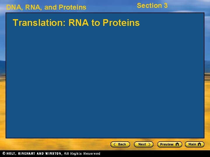 DNA, RNA, and Proteins Section 3 Translation: RNA to Proteins 