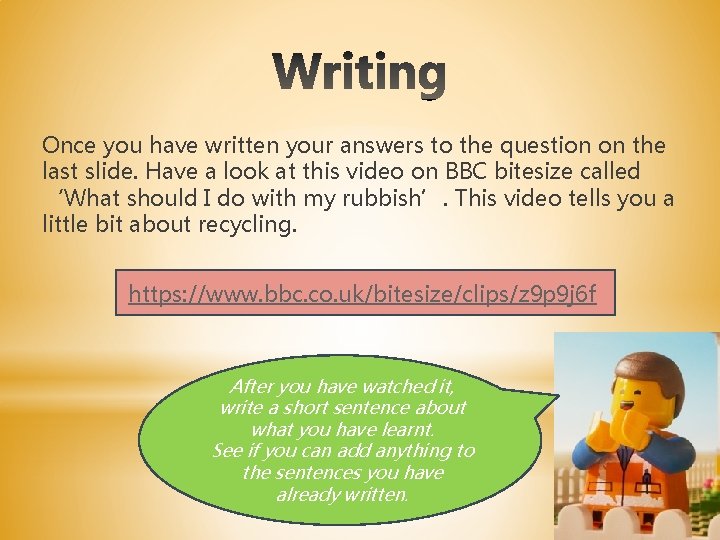 Once you have written your answers to the question on the last slide. Have