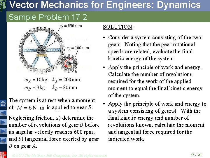 Tenth Edition Vector Mechanics for Engineers: Dynamics Sample Problem 17. 2 SOLUTION: • Consider