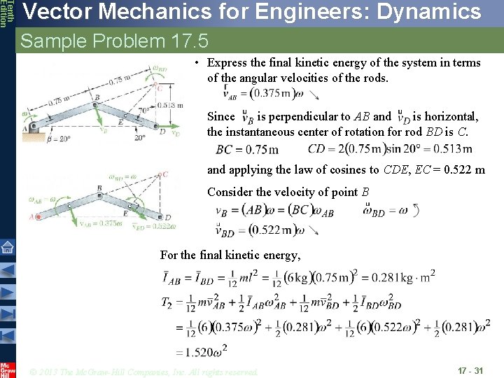 Tenth Edition Vector Mechanics for Engineers: Dynamics Sample Problem 17. 5 • Express the