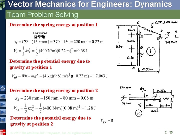 Tenth Edition Vector Mechanics for Engineers: Dynamics Team Problem Solving Determine the spring energy