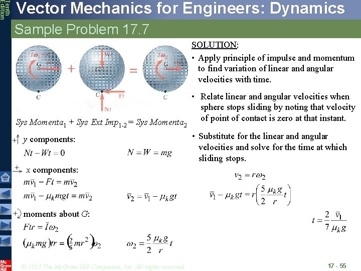 Tenth Edition Vector Mechanics for Engineers: Dynamics Sample Problem 17. 7 SOLUTION: • Apply