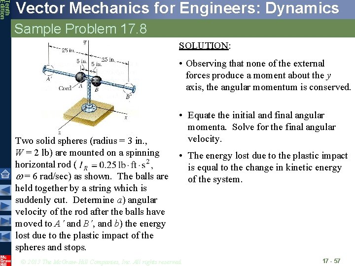 Tenth Edition Vector Mechanics for Engineers: Dynamics Sample Problem 17. 8 SOLUTION: • Observing