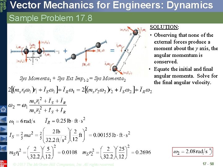 Tenth Edition Vector Mechanics for Engineers: Dynamics Sample Problem 17. 8 Sys Momenta 1