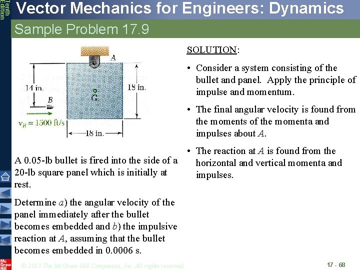 Tenth Edition Vector Mechanics for Engineers: Dynamics Sample Problem 17. 9 SOLUTION: • Consider