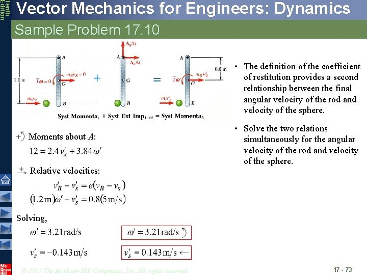 Tenth Edition Vector Mechanics for Engineers: Dynamics Sample Problem 17. 10 • The definition