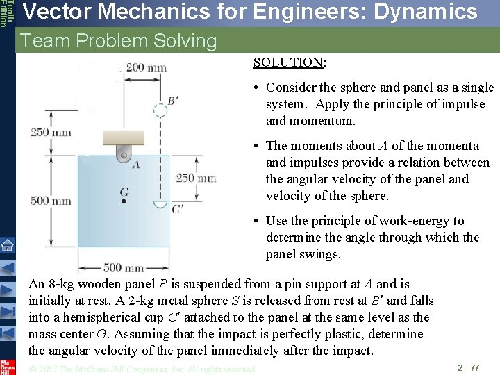 Tenth Edition Vector Mechanics for Engineers: Dynamics Team Problem Solving SOLUTION: • Consider the