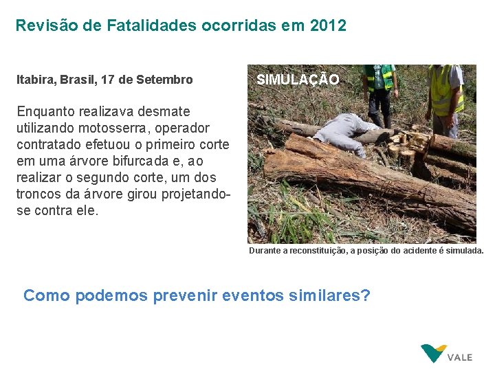 Revisão de Fatalidades ocorridas em 2012 Itabira, Brasil, 17 de Setembro SIMULAÇÃO Enquanto realizava