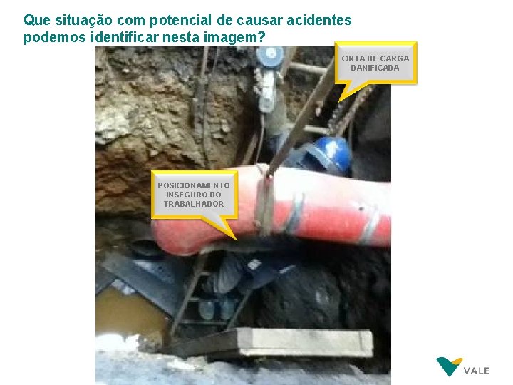 Que situação com potencial de causar acidentes podemos identificar nesta imagem? CINTA DE CARGA