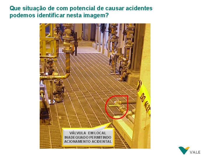 Que situação de com potencial de causar acidentes podemos identificar nesta imagem? VÁLVULA EM