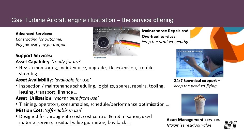 Gas Turbine Aircraft engine illustration – the service offering Advanced Services: Contracting for outcome.