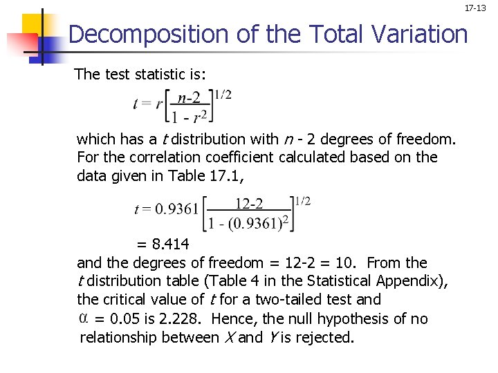 17 -13 Decomposition of the Total Variation The test statistic is: which has a